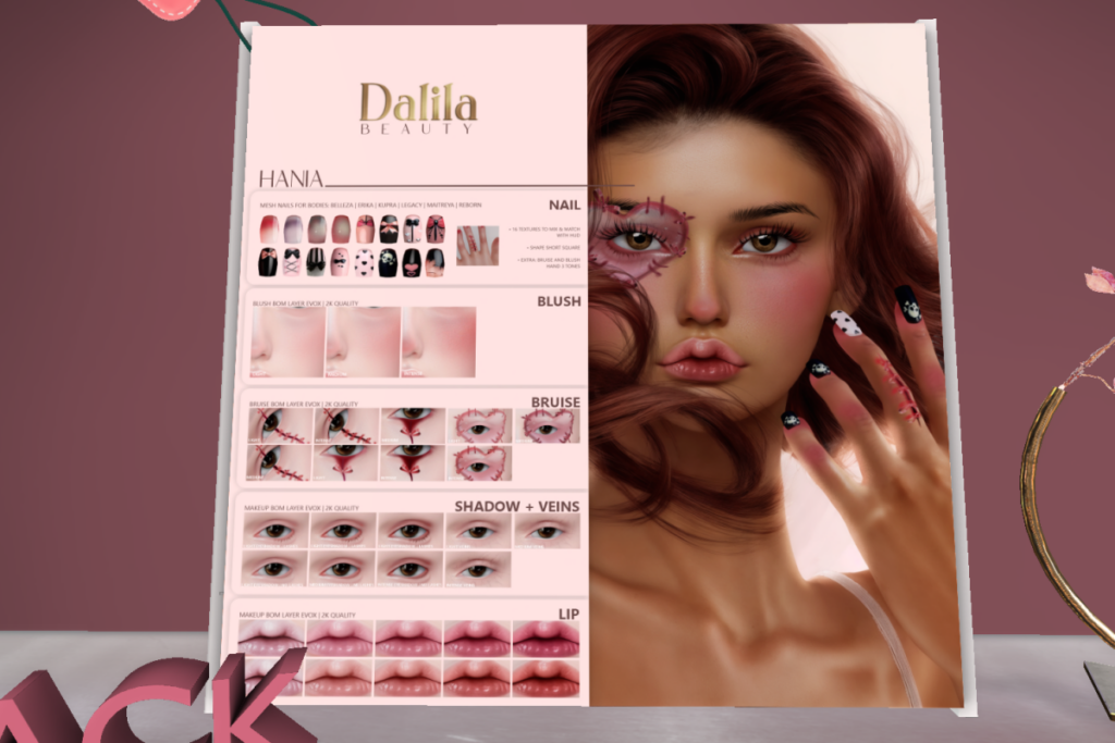 Hania Short Square Nails - Belleza/Erika/Inithium/Legacy/Maitreya/Reborn, L$290 | Hania Blush, Bruise, Eyeshadow, Lip Kit  - EvoX, L$145 each/L$435 FP