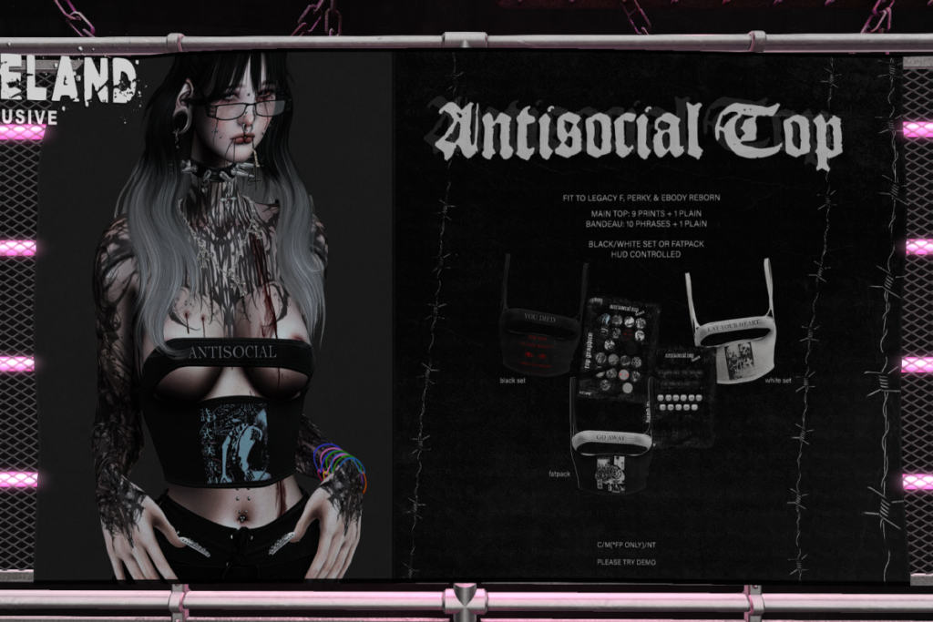 Antisocial Top - Legacy/Reborn/+mods, L$450 each/L$899 FP