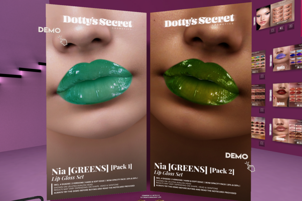 Nia Green Lip Gloss Set Pack 1 &amp; Pack 2 - EvoX	&lt;a href=&quot;http://maps.secondlife.com/secondlife/Baedal/177/15/3000&quot; target=&quot;_blank&quot;&gt;Teleport&lt;/a&gt;
