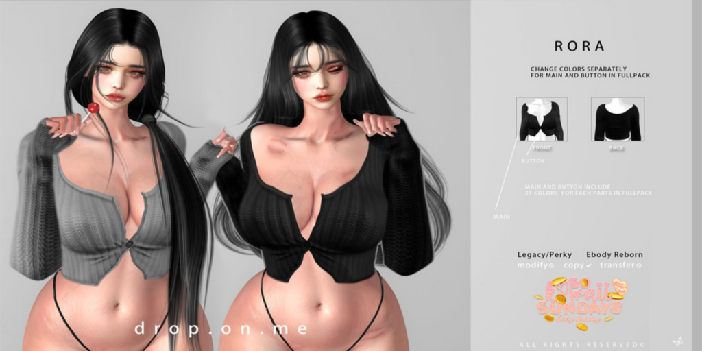 Rora Top - Legacy/Reborn/+mods	&lt;a href=&quot;http://maps.secondlife.com/secondlife/The%20Sign%20III/214/32/22&quot;&gt;Teleport&lt;/a&gt;