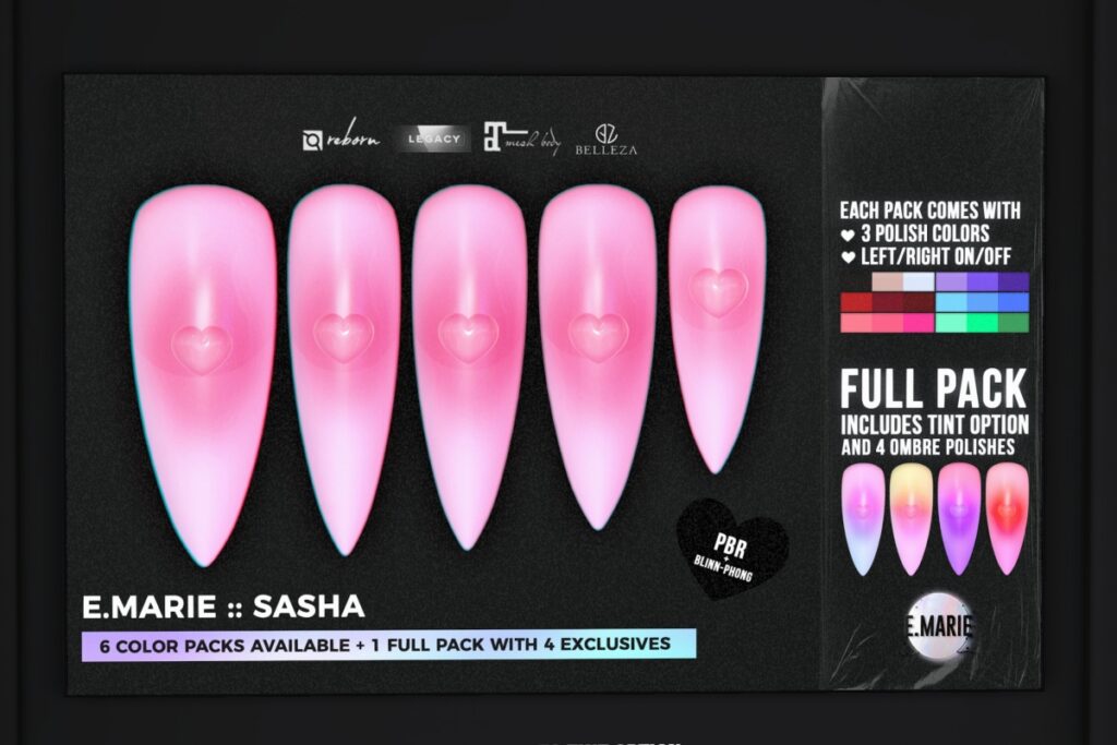 Sasha Mesh Nails - GenX/Legacy/Maitreya/Reborn, L$299 each/L$1299 FP
