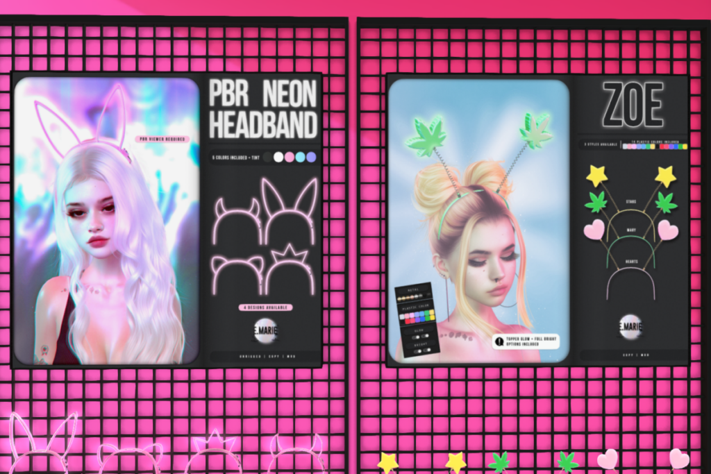 PBR Neon Headband, L$299 each | Zoe Headband, L$225 each