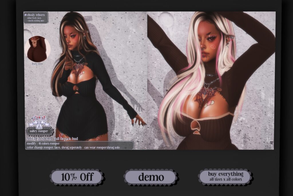 Sultry Romper Outfit - Reborn, L$449 each Body Pack/L$999 FP