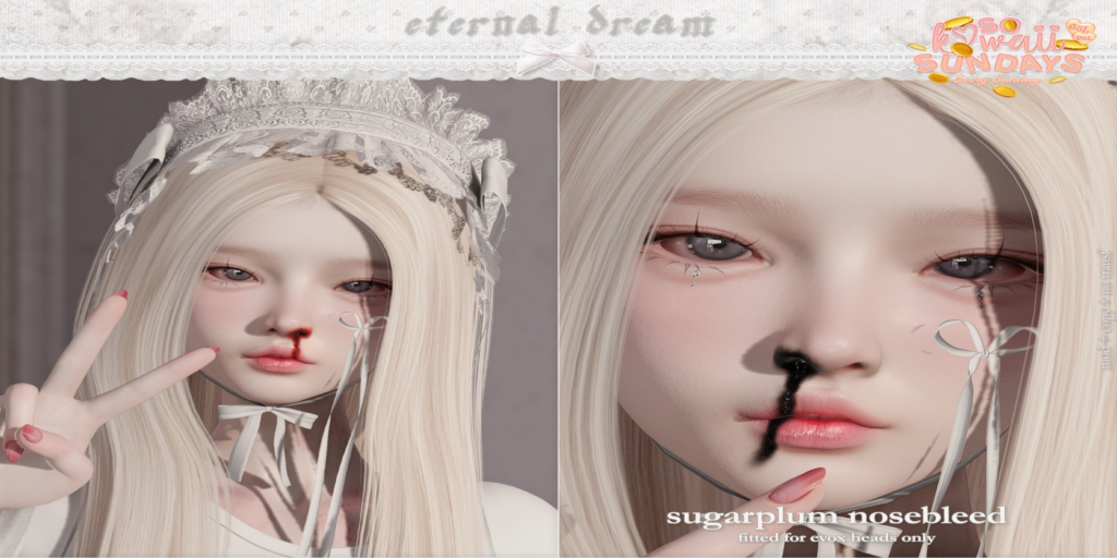 Sugarplum Nosebleed Tattoo - EvoX	&lt;a href=&quot;http://maps.secondlife.com/secondlife/Kalamay/166/84/22&quot; target=&quot;_blank&quot;&gt;Teleport&lt;/a&gt;