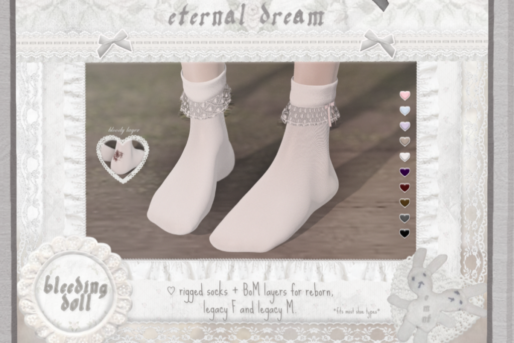 Bleeding Doll Socks - Legacy F+M/Reborn, L$249 each/L$1360 FP