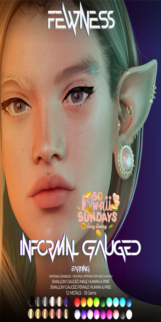 Informal Gauged Earrings - Swallow Gauged M+F Human+Pixie	&lt;a href=&quot;http://maps.secondlife.com/secondlife/Moonstar/141/89/43&quot;&gt;Teleport&lt;/a&gt;