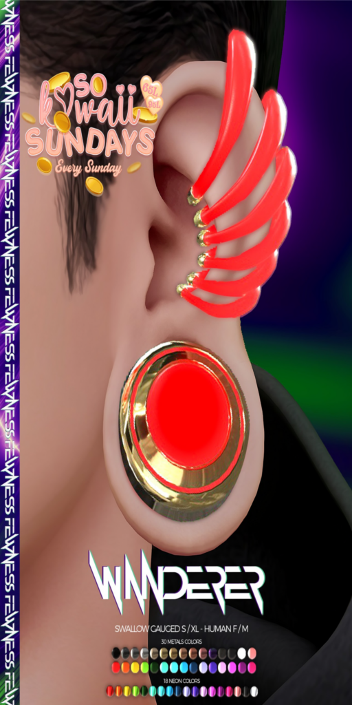 Whisper Earrings - Swallow Gauged S+XL M+F Human	&lt;a href=&quot;http://maps.secondlife.com/secondlife/Moonstar/141/89/43&quot;&gt;Teleport&lt;/a&gt;