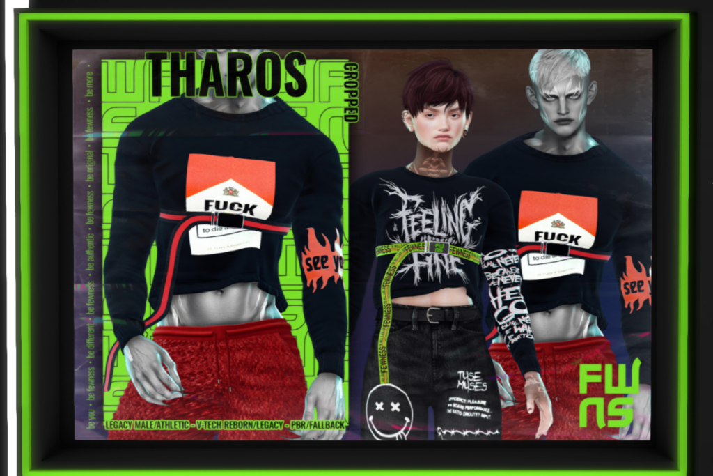 Tharos Cropped Top - Legacy F+M/Reborn V-Tech/+mods, L$249 each/L$599 FP