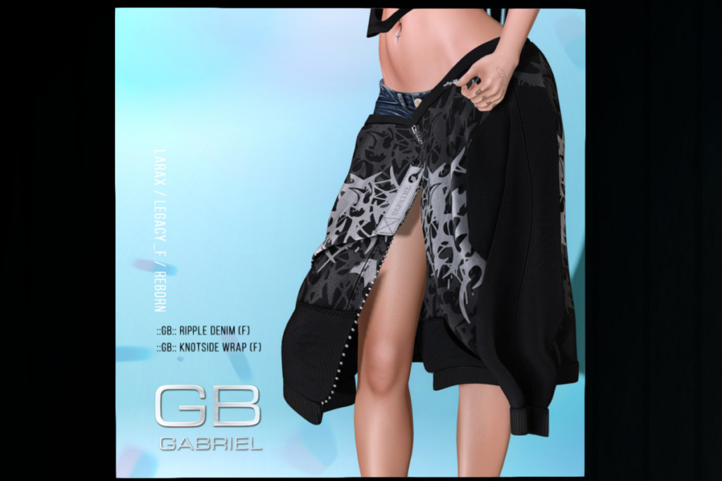 Knotside Wrap - Legacy/MaitreyaX/Reborn, L$220 each/L$850 FP | Ripple Denim Shorts - Legacy/MaitreyaX/Reborn, L$99 each/L$390 FP