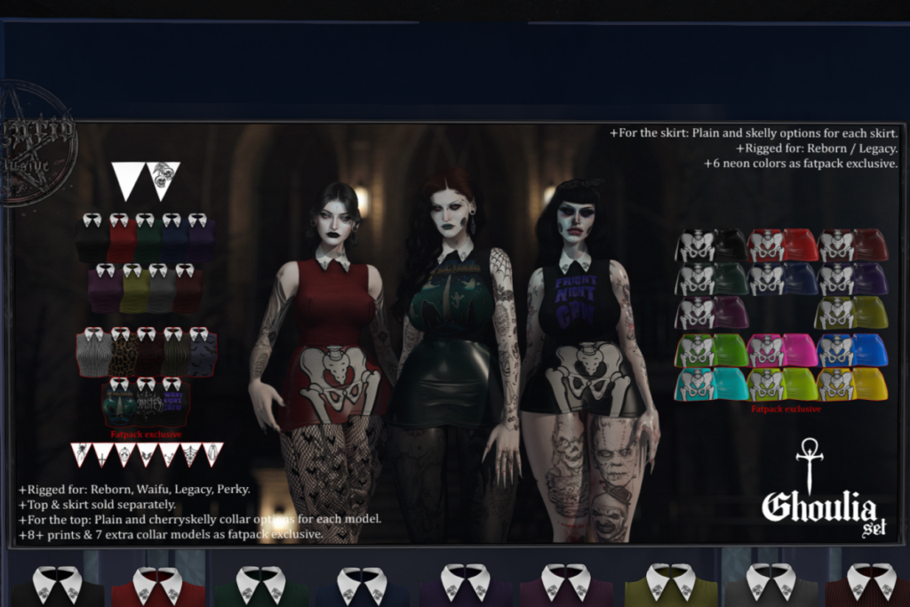 Ghoulia Top and Skirt - Legacy/Reborn, L$300-L$350 each/L$1500-L$1620 each FP/L$2250 MP