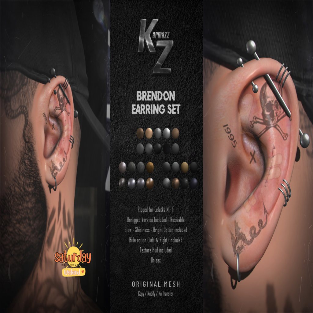 Brendon Earring Set - EvoX M+F	&lt;a href=&quot;http://maps.secondlife.com/secondlife/Tropical%20Haven/45/126/1998&quot; target=&quot;_blank&quot;&gt;Teleport&lt;/a&gt;