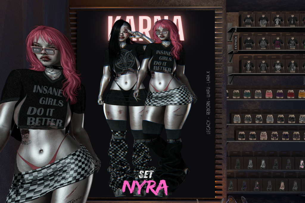 Nyra Top, Skirt and Boots - Legacy/MaitreyaX/Reborn/+mods, L$299-L$399 each/L$1499-L$1799 each FP