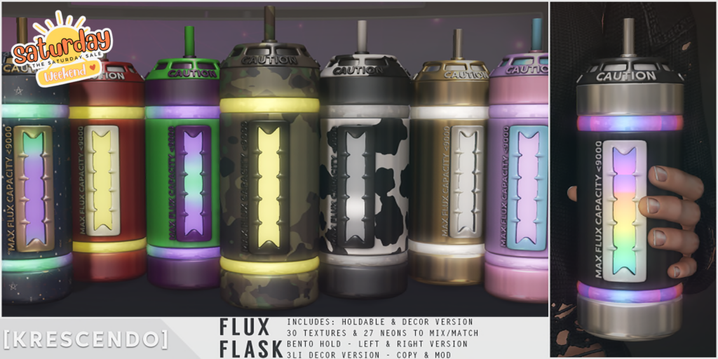 Flux Flask Drink Holdable &amp; Decor	&lt;a href=&quot;http://maps.secondlife.com/secondlife/SkyBeam%20Hideaway/215/237/4022&quot;&gt;Teleport&lt;/a&gt;