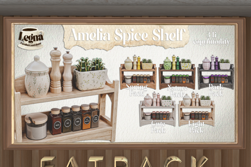 Amelia Spice Shelf, L$249 each/L$999 FP