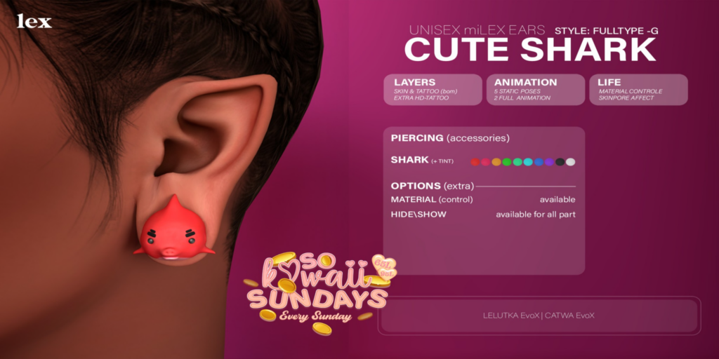 Cute Shark miLEX Ears - CatwaX/EvoX	&lt;a href=&quot;http://maps.secondlife.com/secondlife/Clair%20Obscur/133/49/24&quot;&gt;Teleport&lt;/a&gt;