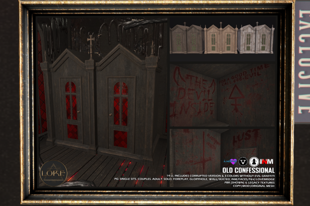 Old Confessional, L$600 PG/L$1600 Adult