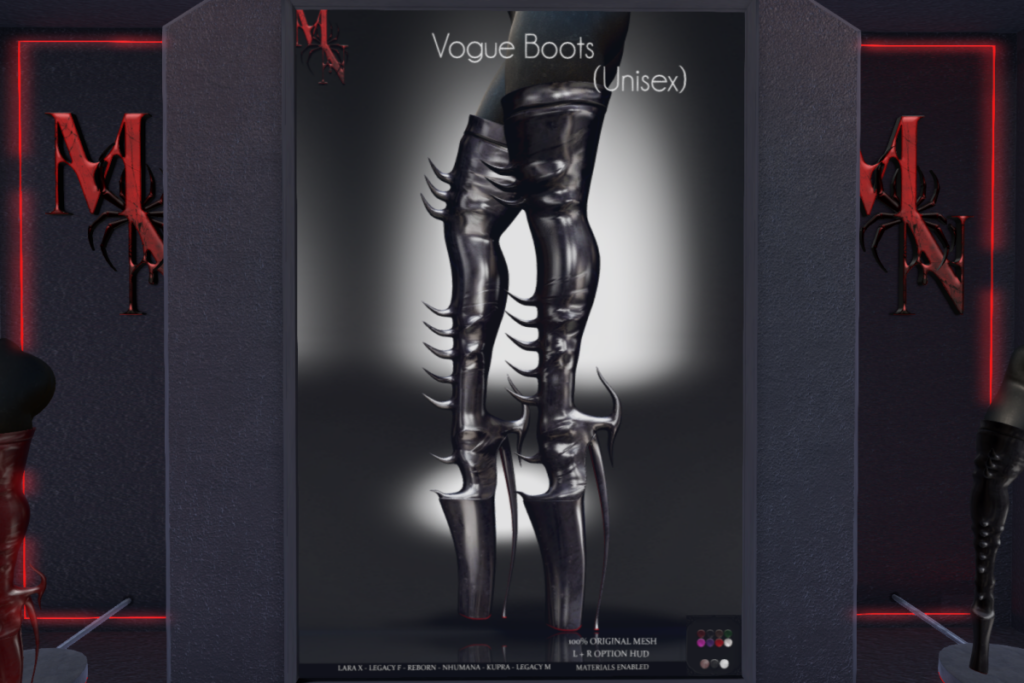 Vogue Boots - Inlithium/Legacy F+M/MaitreyaX/Nhumna/Reborn, L$350 each/L$1950 FP