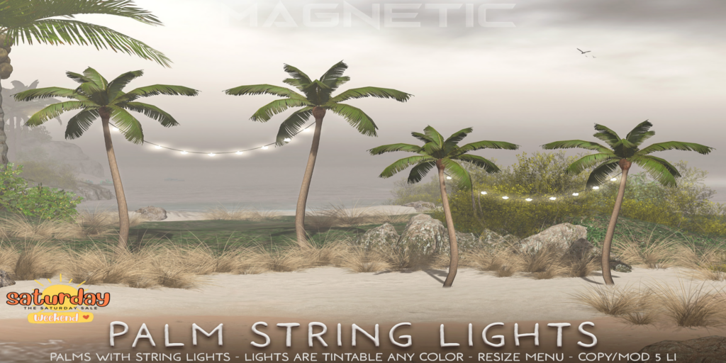 Palm String Lights Decor	&lt;a href=&quot;http://maps.secondlife.com/secondlife/Klibert/84/162/632&quot; target=&quot;_blank&quot;&gt;Teleport&lt;/a&gt;