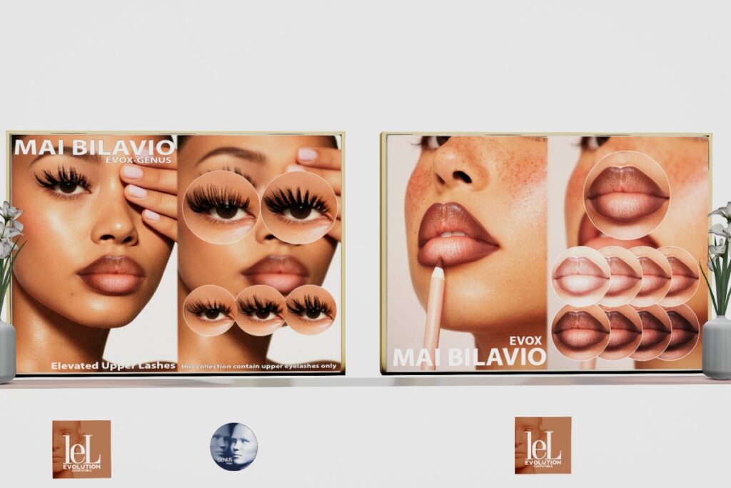 Elevated Upper Lashes - EvoX/Genus, L$399 each | Plush Lined Lipstick - EvoX, L$399