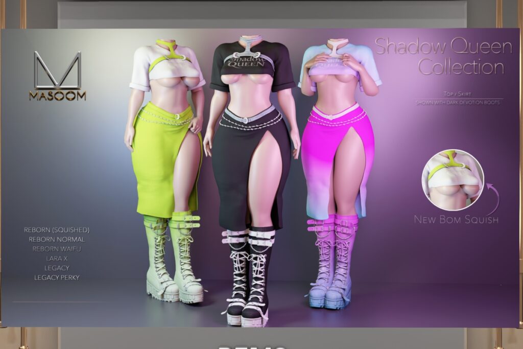 Shadow Queen Collection - Legacy/MaitreyaX/Reborn/+mods, L$255 each/L$395 each Body Pack/L$1555 each FP/L$2555 MP