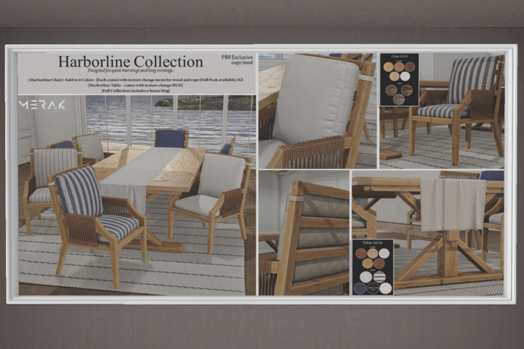 Harborline Collection, L$299 each/L$1599-L$1999 each FP
