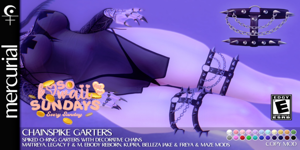 Chainspike Garters - Freya/Inithium/Jake/Legacy/Maitreya/Reborn/+mods	&lt;a href=&quot;http://maps.secondlife.com/secondlife/Embrace%20the%20Ocean/111/171/1096&quot;&gt;Teleport&lt;/a&gt;