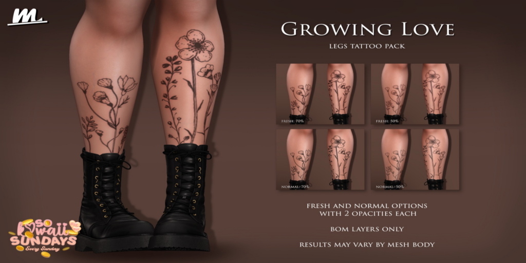 Growing Love Tattoos - BOM	&lt;a href=&quot;https://maps.secondlife.com/secondlife/Oasis%20Paradise/223/54/700&quot;&gt;Teleport&lt;/a&gt;