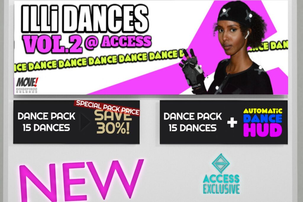 Illi Dances Animations, L$300 each/L$2999 FP/L$3799 FP w/Automatic Dance HUD