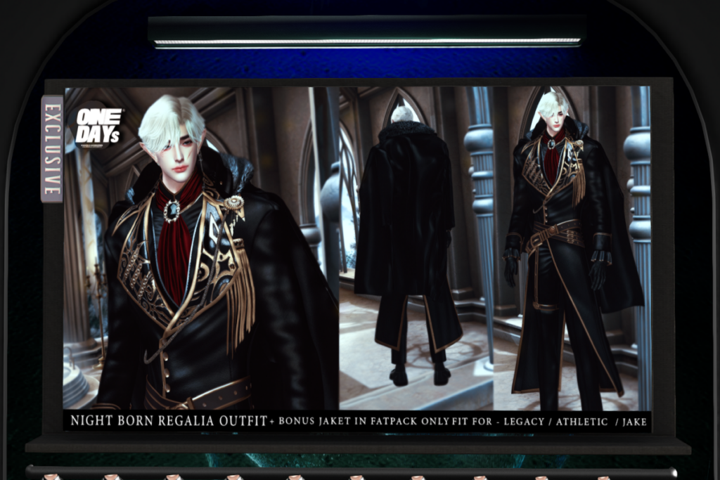 Night Born Regalia Outfit - Jake/Legacy/+mods, L$350 each/L$1500 each FP