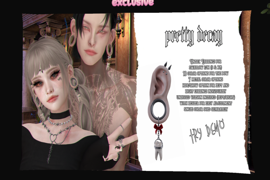 Pretty Decay - Swallow Gauged S+XL, L$320 each/L$666 FP