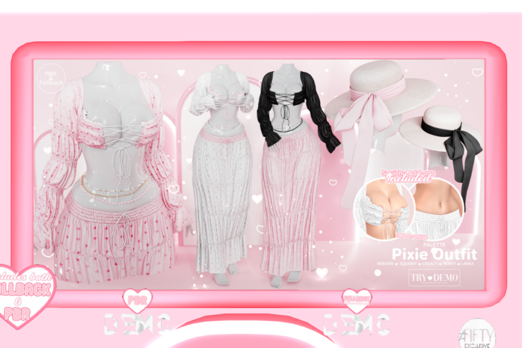 Pixie Top, Skirt, Chain, &amp; Hat - Legacy/MaitreyaX/Reborn/+mods, L$225-L$345 each/L$899-L$1999 each FP/L$3999 MP