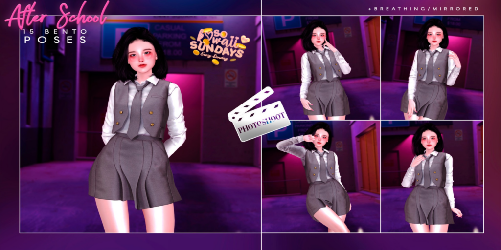 After School Poses	&lt;a href=&quot;http://maps.secondlife.com/secondlife/VELOUR/200/203/1965&quot;&gt;Teleport&lt;/a&gt;
