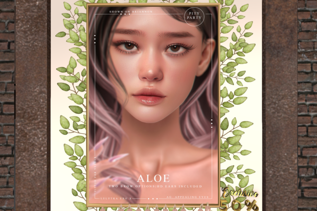 Aloe Skin - EvoX, L$799 each/L$1750 FP | Aloe Shape - Lelutka Briannon/Reborn, L$350