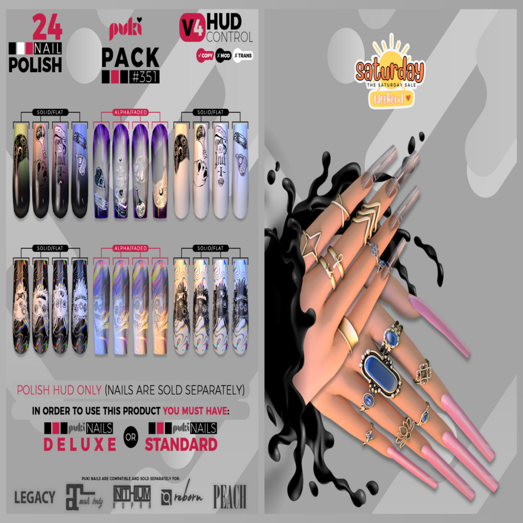 Pack 351 Nail Polish HUD for Puki Nails - Inithium/Legacy/Maitreya/Peach/Reborn	&lt;a href=&quot;http://maps.secondlife.com/secondlife/The%20Valley/136/226/501&quot; target=&quot;_blank&quot;&gt;Teleport&lt;/a&gt;