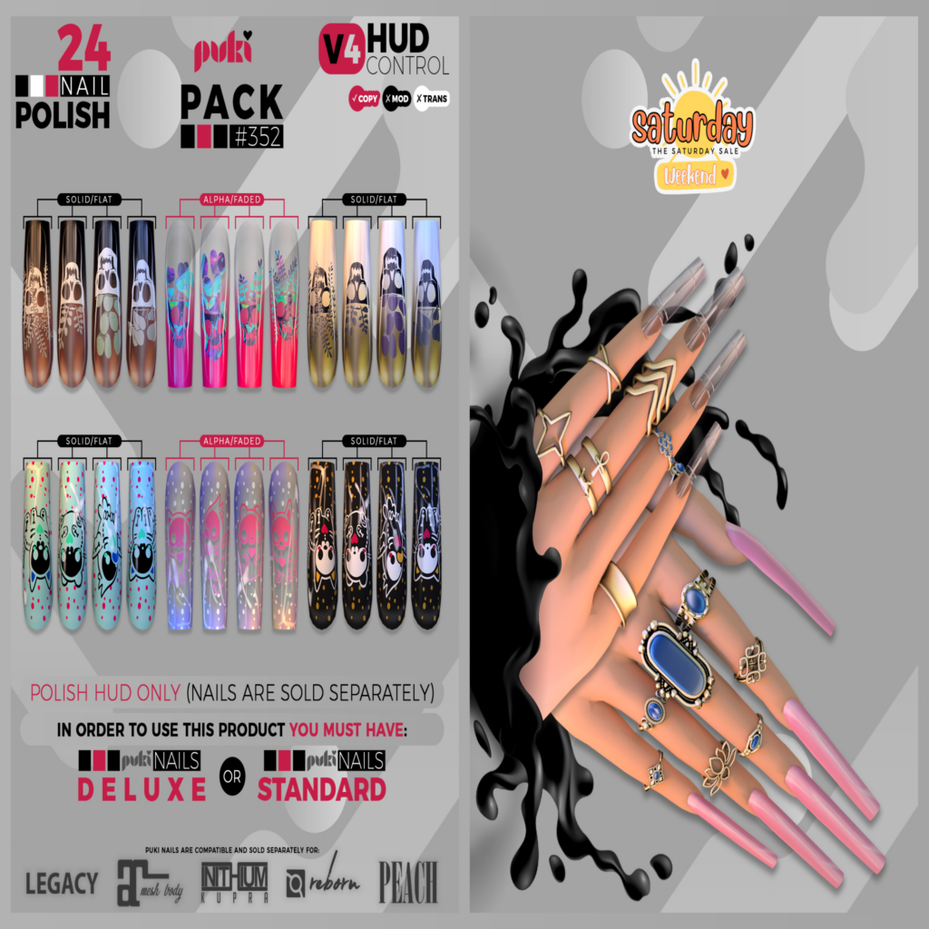 Pack 352 Nail Polish HUD for Puki Nails - Inithium/Legacy/Maitreya/Peach/Reborn	&lt;a href=&quot;http://maps.secondlife.com/secondlife/The%20Valley/136/226/501&quot; target=&quot;_blank&quot;&gt;Teleport&lt;/a&gt;