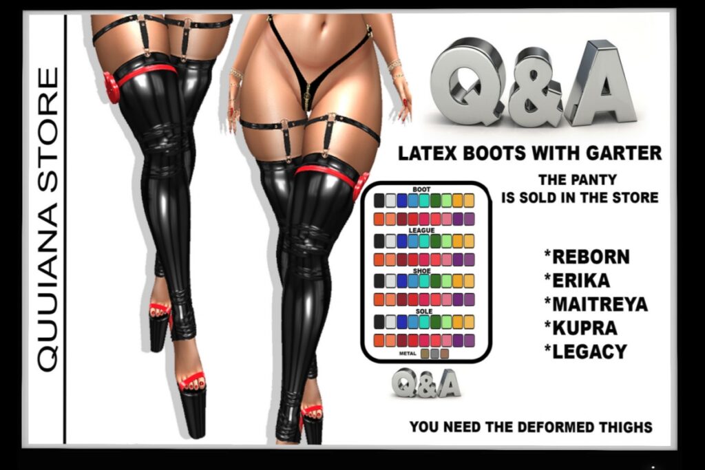 Latex Boots with Garter - Erika/Inithium/Legacy/Maitreya/Reborn, L$90 FP