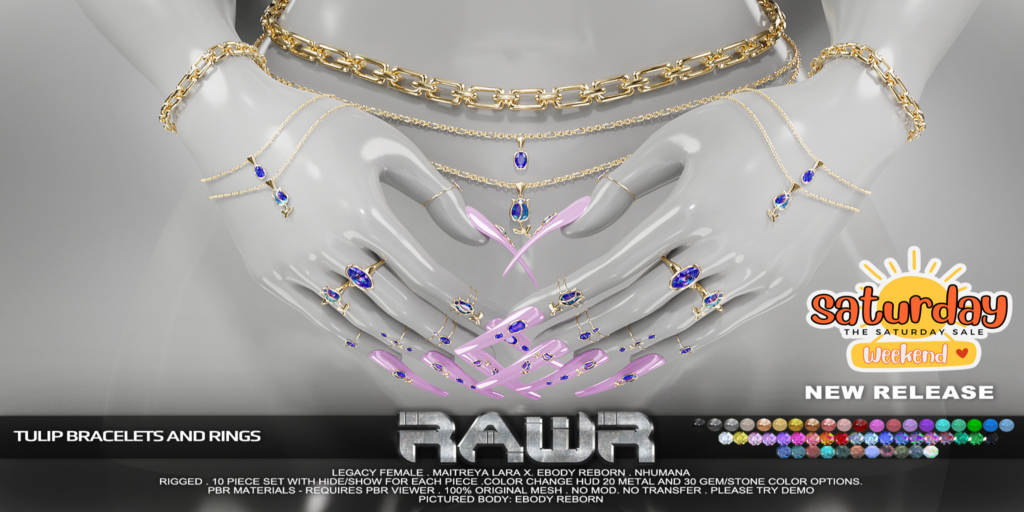 Tulip Bracelets and Rings - Legacy/MaitreyaX/Nhumana/Reborn	&lt;a href=&quot;http://maps.secondlife.com/secondlife/RAWR/75/136/24&quot;&gt;Teleport&lt;/a&gt;