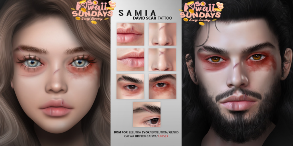 David Scar Tattoo - Catwa/Evo/EvoX/Genus	&lt;a href=&quot;http://maps.secondlife.com/secondlife/District%20Blue/220/101/3006&quot; target=&quot;_blank&quot;&gt;Teleport&lt;/a&gt;