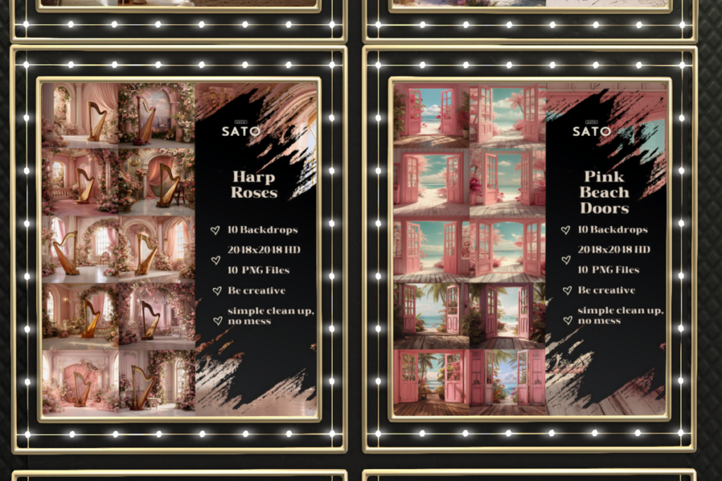 Harp Roses &amp; Pink Beach Doors Backdrops, L$180 each