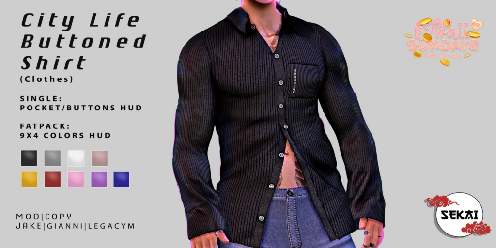 City Life Buttoned Shirt - Gianni/Jake/Legacy	&lt;a href=&quot;http://maps.secondlife.com/secondlife/Hidden%20Oasis/71/176/23&quot;&gt;Teleport&lt;/a&gt;