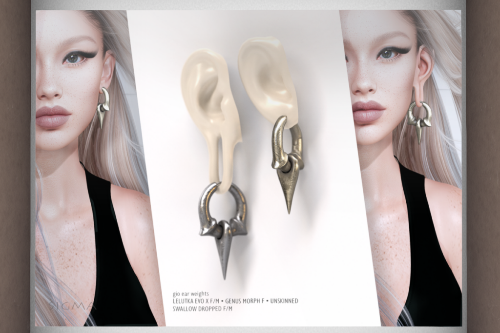 Gio Ear Weights - EvoX F+M Ears/Genus Morph F Ears/Swallow Dropped F+M Ears/Unrigged, L$290