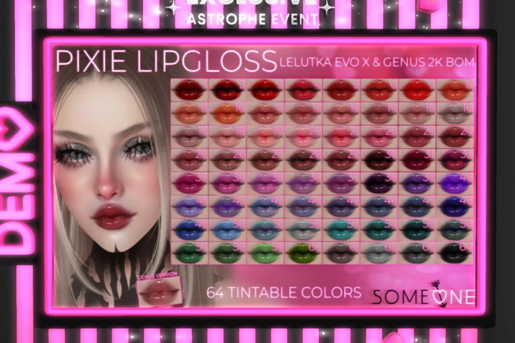 Pixie Lip Gloss - Genus/EvoX, L$375 each/L$650 FP