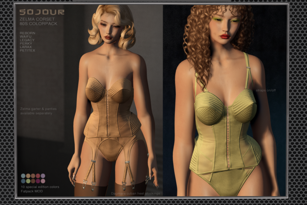 Zelma Corset 80s Colorpack - Legacy/MaitreyaX/Reborn/+mods, L$199 each/L$799 FP