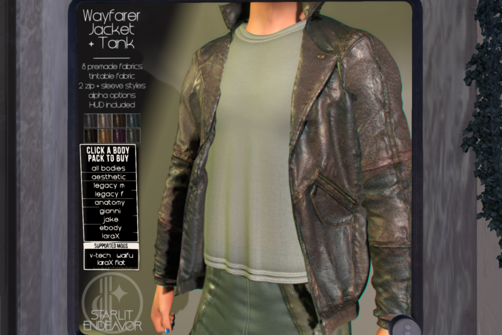 Wayfarer Jacket &amp; Tank - Anatomy/Jake/Legacy F+M/MaitreyaX/Reborn/Signature Gianni/+mods, L$850 per pack