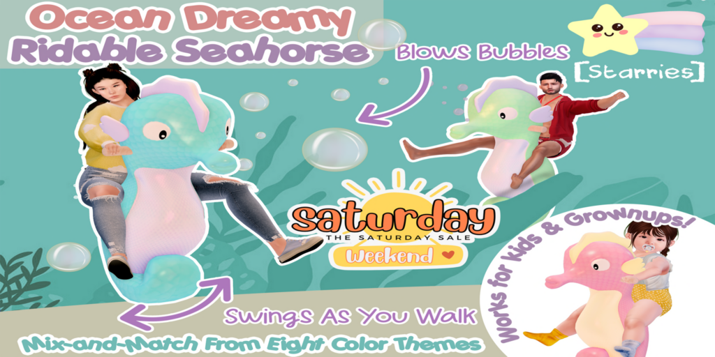Ocean Dreamy Rideable Seahorse	&lt;a href=&quot;http://maps.secondlife.com/secondlife/Starries/250/242/23&quot; target=&quot;_blank&quot;&gt;Teleport&lt;/a&gt;