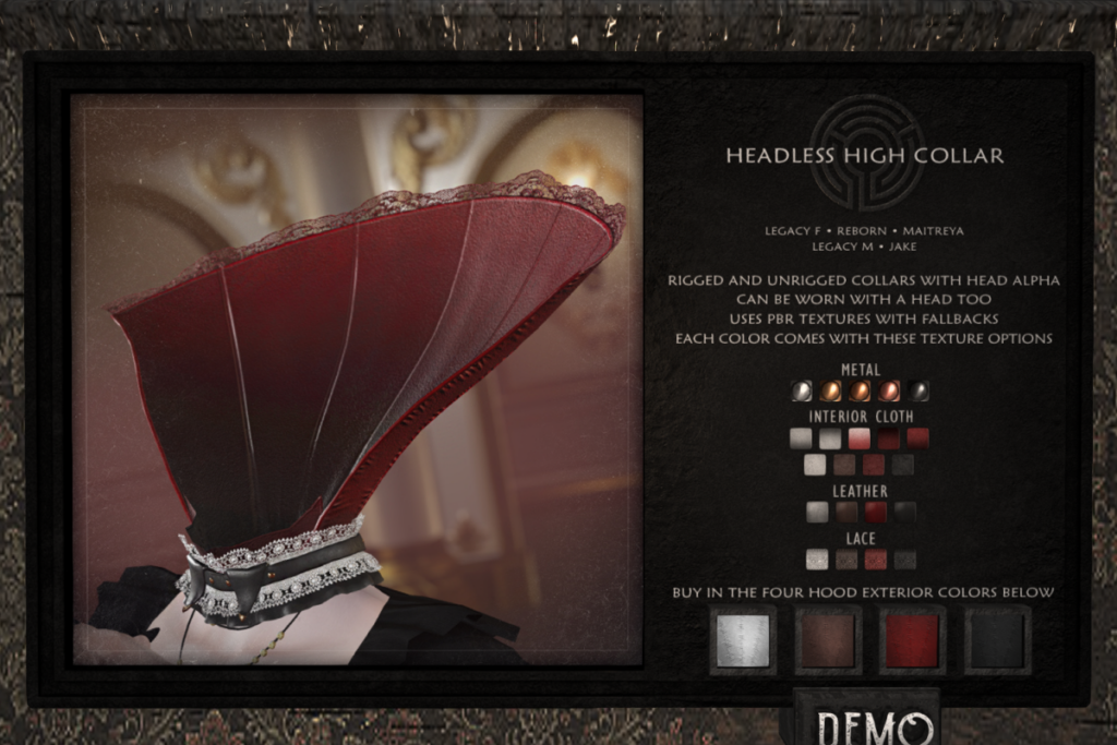 Headless High Collar - Jake/Legacy F+M/Maitreya/Reborn, L$295 each