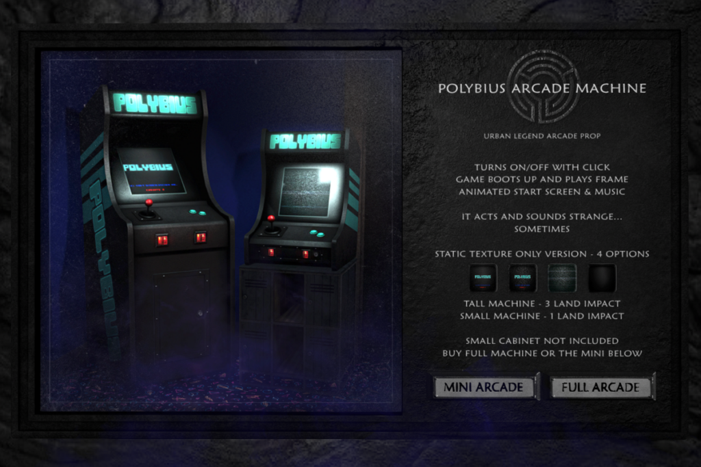 Polybius Arcade Machine, L$450 each