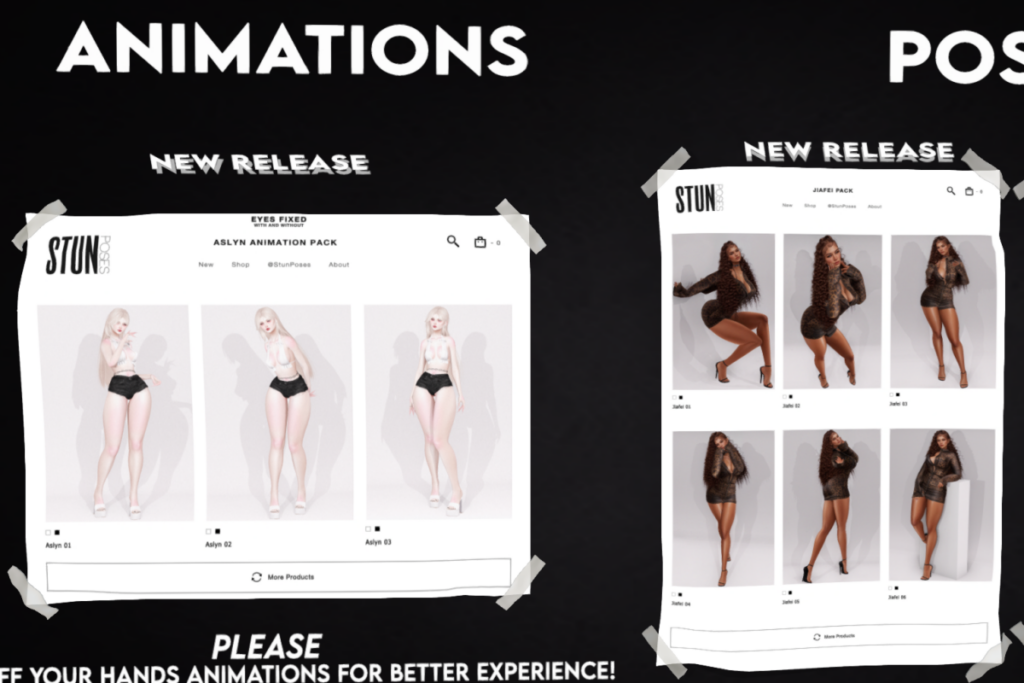 Asyln Animation Pack, L$150 each/L$300 FP | Jiafei Poses, L$60 each/L$300 FP