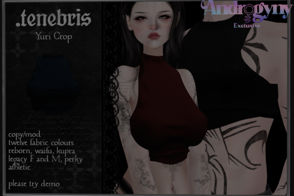 Yuri Croptop - Inithium/Legacy F+M/Reborn/+mods, L$250 each/L$2000 FP