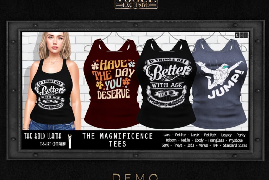The Magnificence Tees - see ad for fits, L$150